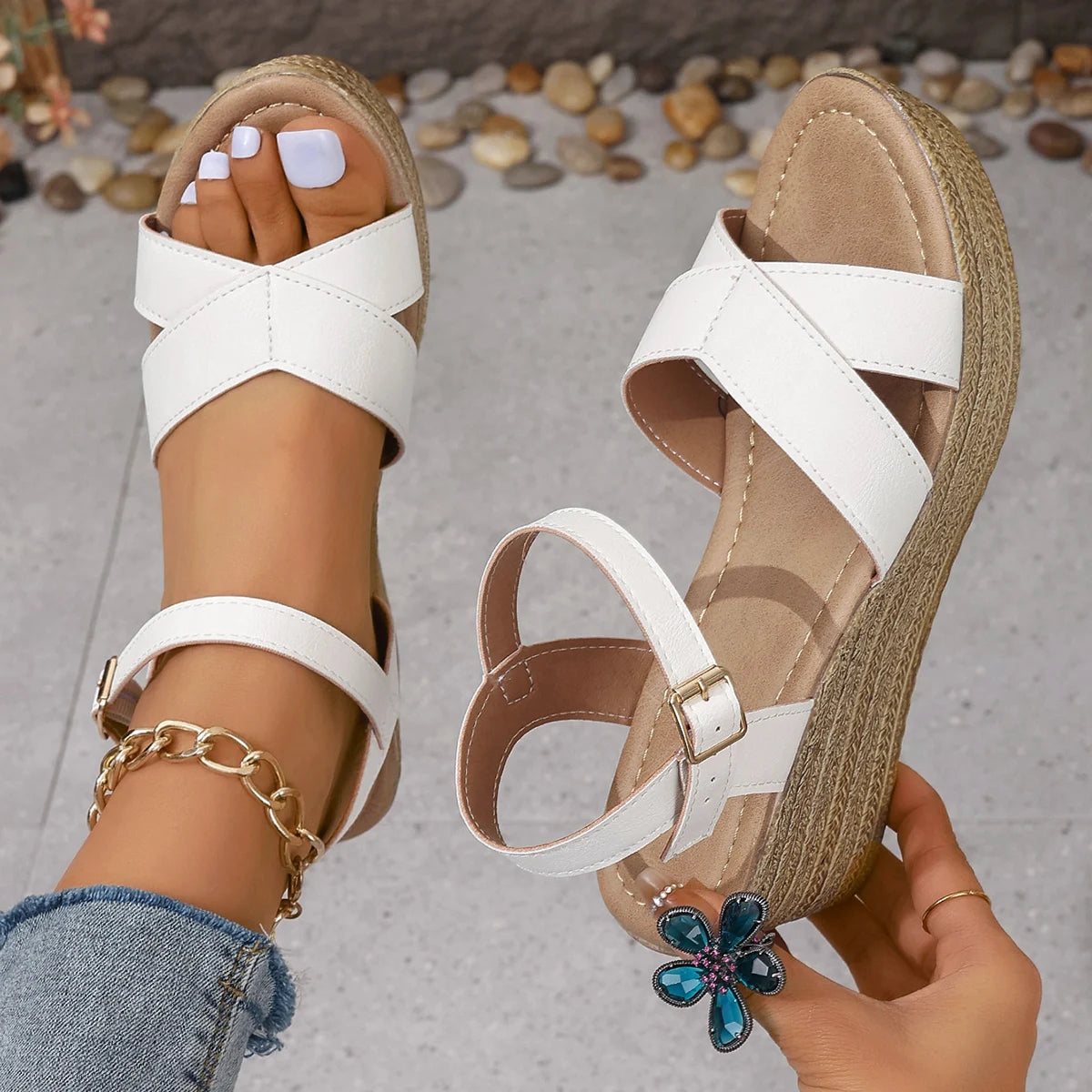 Chunky Platform Wedge Sandals – Buckle Strap Thick Sole Beach Shoes