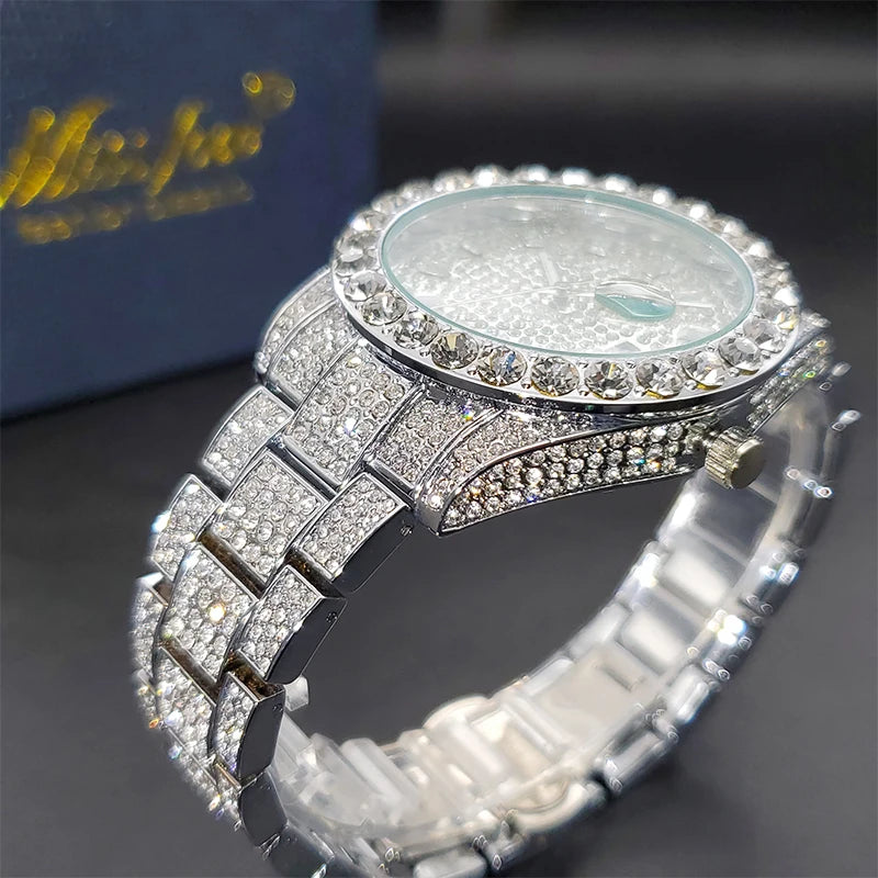 Rock Solid — Waterproof Hip Hop Diamond Quartz Watch, Iced Out Dial, Gold & Silver | FireDrips Streetwear