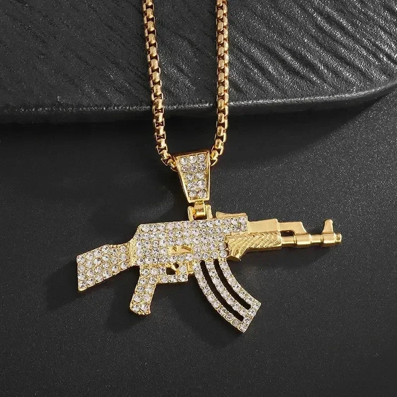 AK-47 Hip-Hop Gun Pendant Necklace — Bold Street Culture Zinc Alloy Jewelry, Gold & Silver, 39 Styles