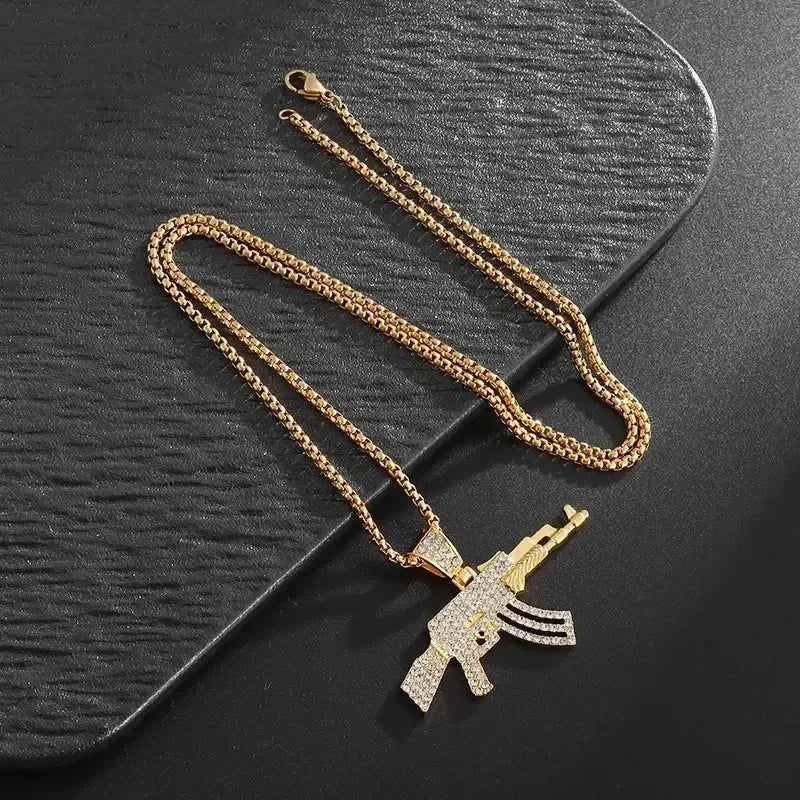 AK-47 Hip-Hop Gun Pendant Necklace — Bold Street Culture Zinc Alloy Jewelry, Gold & Silver, 39 Styles
