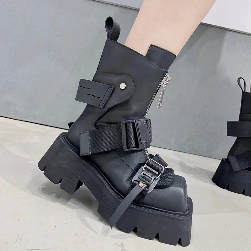 Women's Luxury Chelsea Ankle Boots – Platform Chunky Heel Zip-Up Winter Shoes