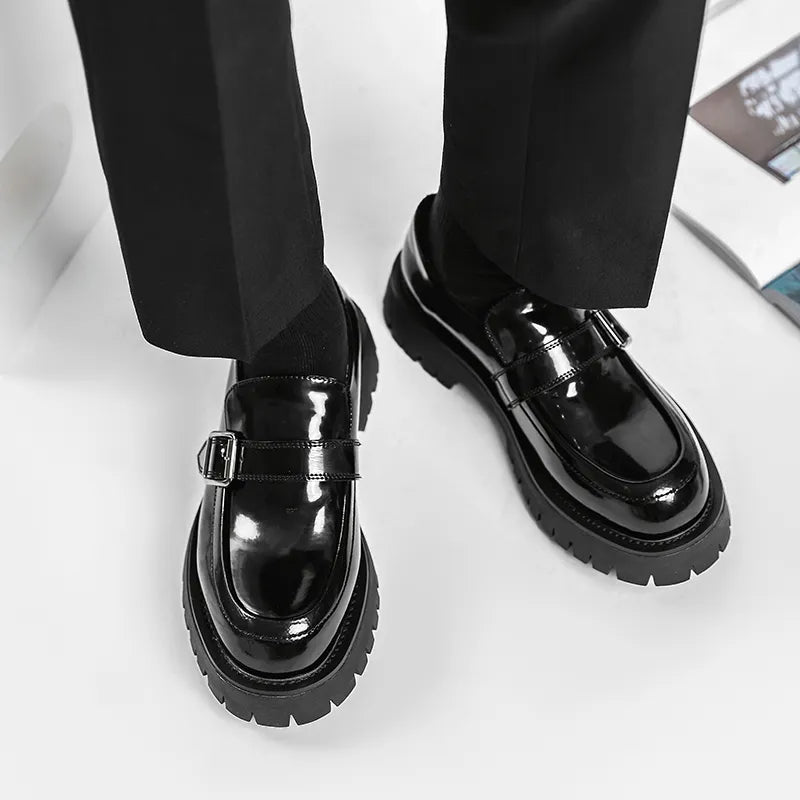 Chunky Platform Leather Loafers – Retro Derby Slip-On Casual Flats