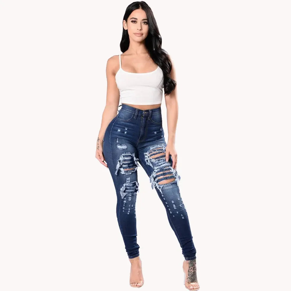 Women's High Waist Ripped Skinny Jeans – Slim Fit Stretch Denim S–3XL