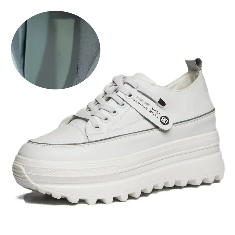 Fujin Genuine Leather Platform Wedge Chunky Sneakers – Lace-Up Street Style