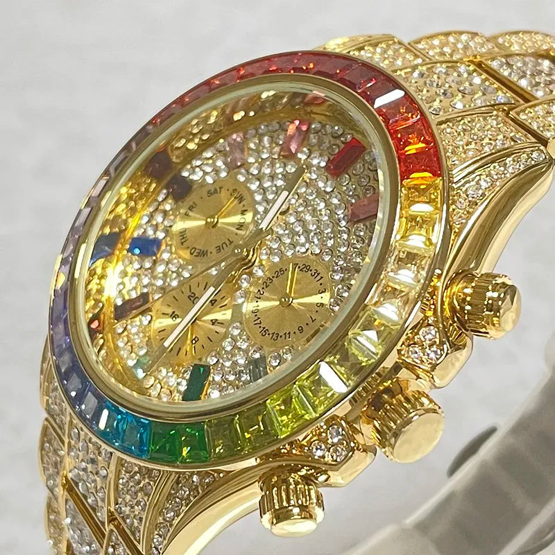 Prism — Rainbow Diamond Iced Out Full Steel Sports Watch, Waterproof, Sapphire Crystal, 9 Colorways