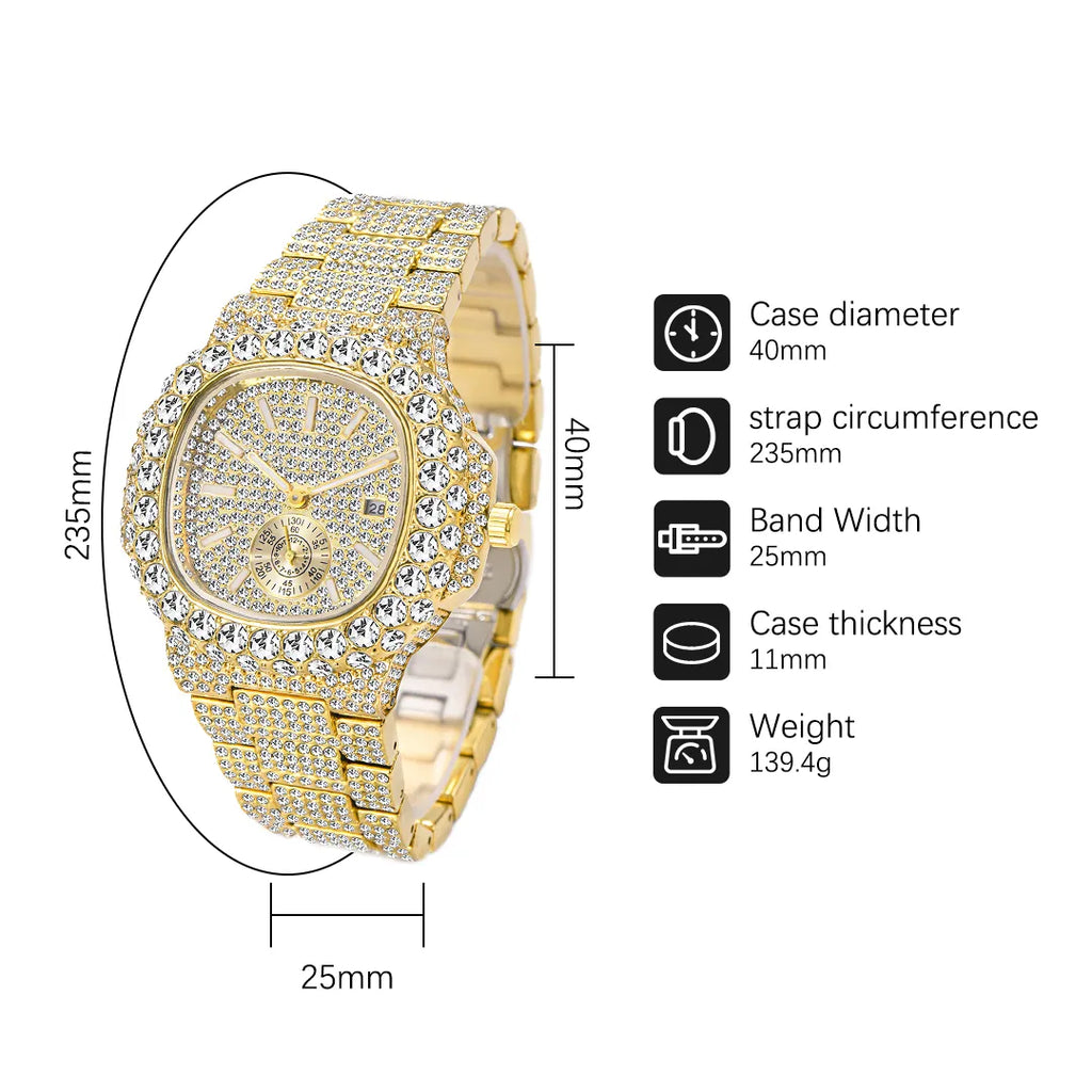 Drip Proof — Iced Out Waterproof Hip Hop Quartz Watch, Comes with Box, Gold, Silver & Two-Tone | FireDrips