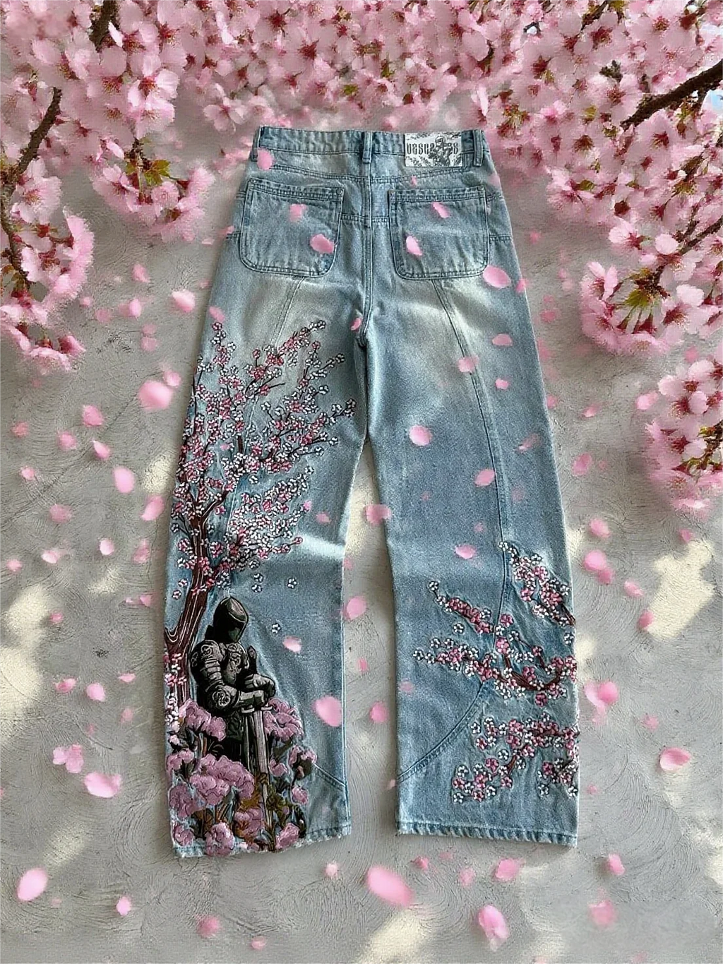 Cherry Blossom Black Y2K Jeans – Women's Graphic Denim