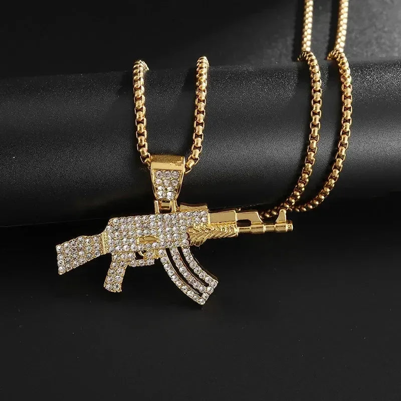 AK-47 Hip-Hop Gun Pendant Necklace — Bold Street Culture Zinc Alloy Jewelry, Gold & Silver, 39 Styles