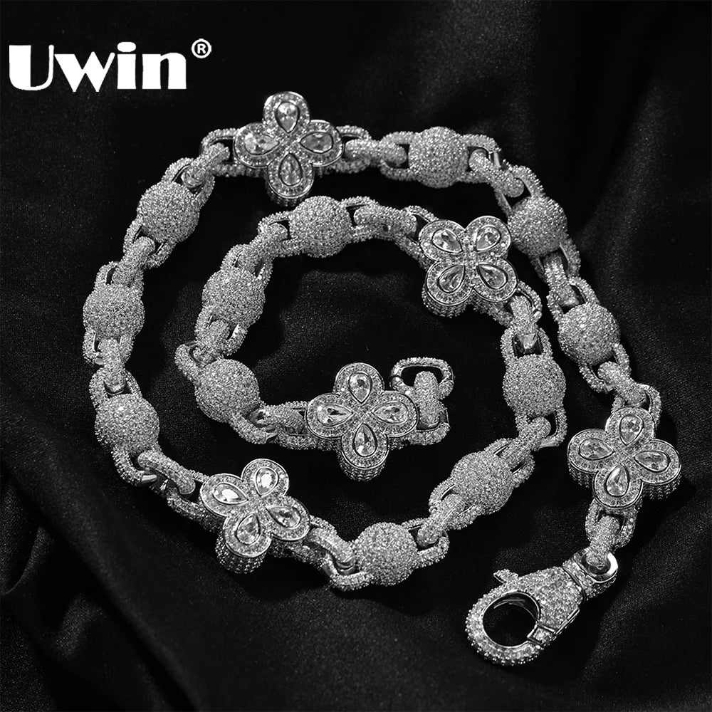 Four-Leaf Clover Baguette Necklace — Colorful Iced Out Chain Jewelry