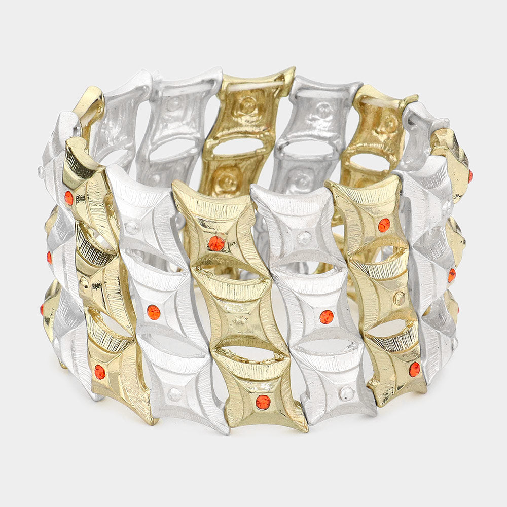 Diamond-Cut Stone Accent Metal Stretch Bracelet