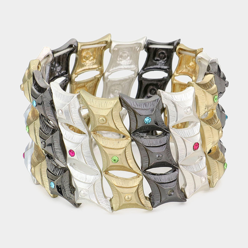 Diamond-Cut Stone Accent Metal Stretch Bracelet