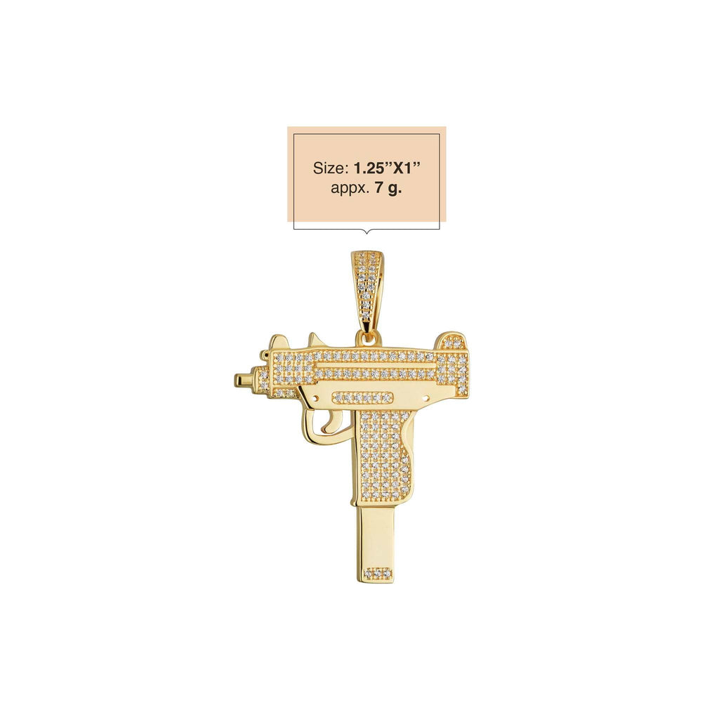 Iced Uzi Gun Pendant in 925 Sterling Silver