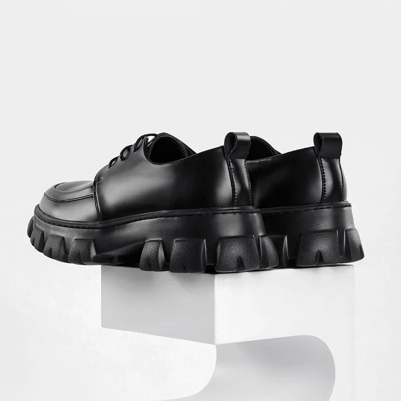 Chunky Platform Leather Loafers – Retro Derby Slip-On Casual Flats