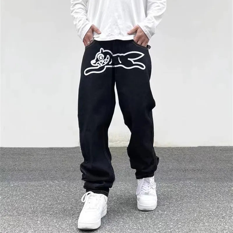 Y2K Baggy Straight Leg Goth Denim Jeans for Men — Loose Fit Streetwear Pants
