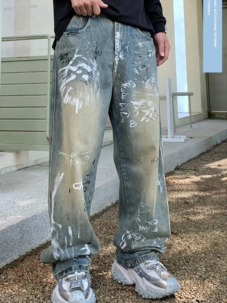 Y2K Vintage Harajuku Straight-Leg Jeans – Men's High Street Denim