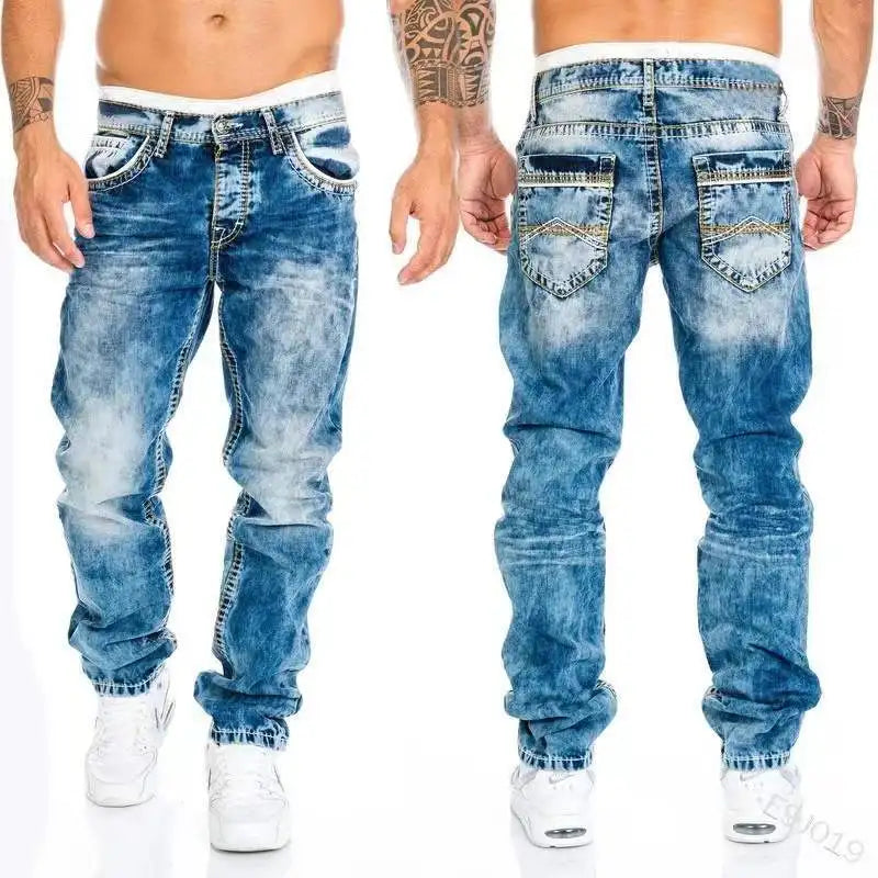 Men's Straight Leg Stretch Denim Jeans – Slim Fit Casual Pants