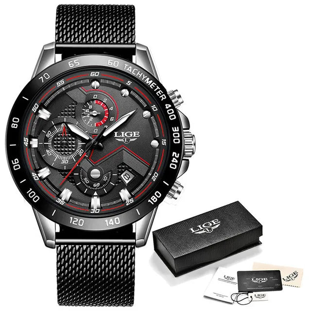 LIGE Women's Stainless Steel Chronograph Watch — Rose Gold Quartz Sport Bracelet, Waterproof | FireDrips