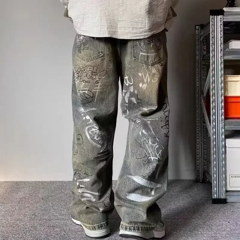 Y2K Vintage Harajuku Straight-Leg Jeans – Men's High Street Denim