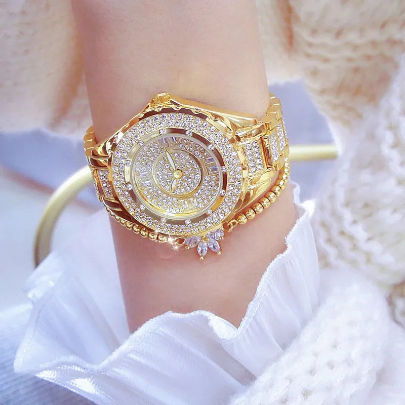 Crystal Diamond Watch for Women — Elegant Rose Gold, Gold & Silver with Bracelet Set | FireDrips