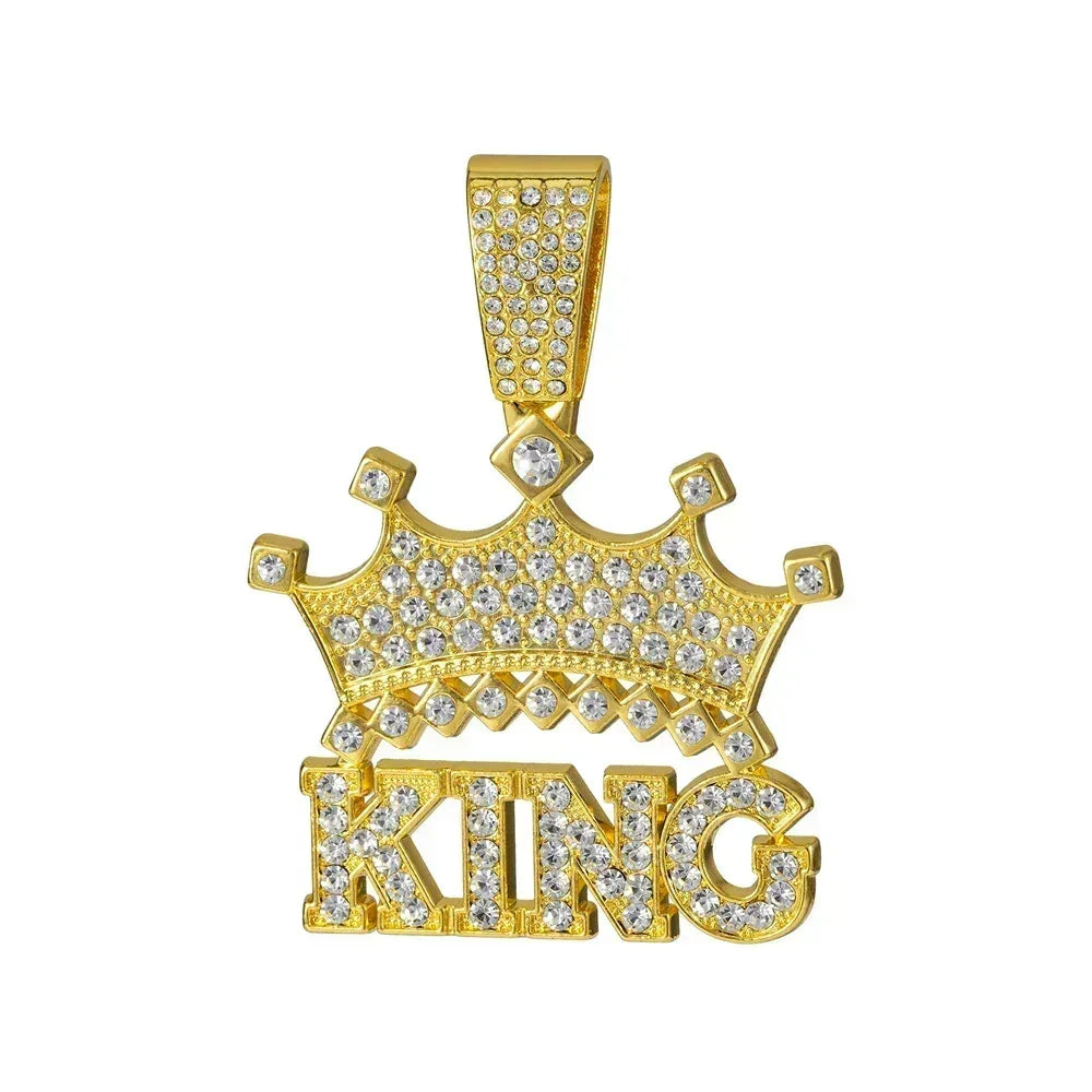 Men's Iced Crown King Pendant on 13MM Crystal Cuban Chain — Bold Statement Jewelry, Gold & Silver