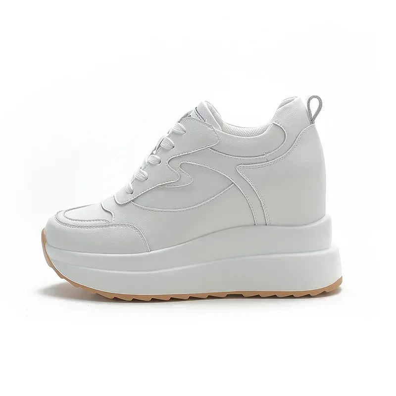 Fujin 10cm Platform Wedge Chunky Sneakers – Genuine Leather Women's Summer & Autumn Shoes