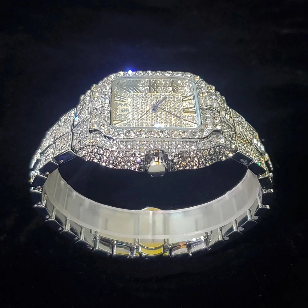 Stealth Mode — Square Iced Out Waterproof Diamond Watch, Stainless Steel, Rose Gold, Gold & Silver | FireDrips