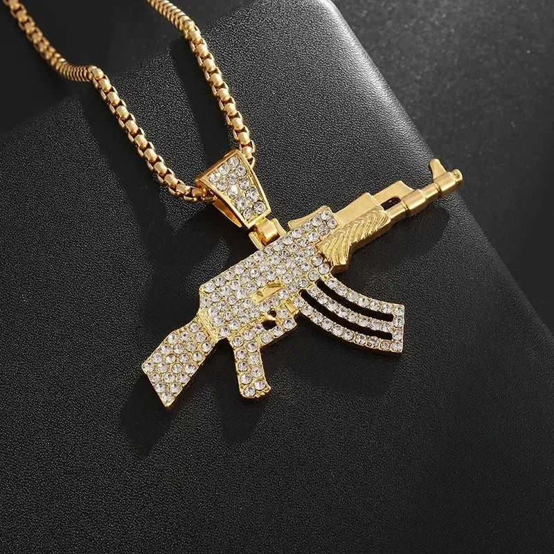 AK-47 Hip-Hop Gun Pendant Necklace — Bold Street Culture Zinc Alloy Jewelry, Gold & Silver, 39 Styles
