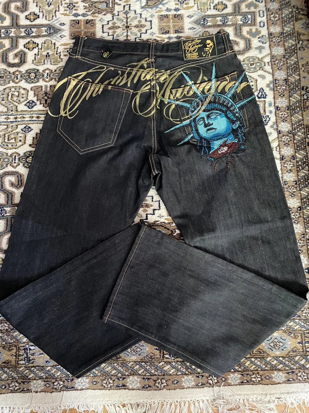 Y2K Statue of Liberty Diamond High Waist Jeans for Women — Harajuku Streetwear Denim