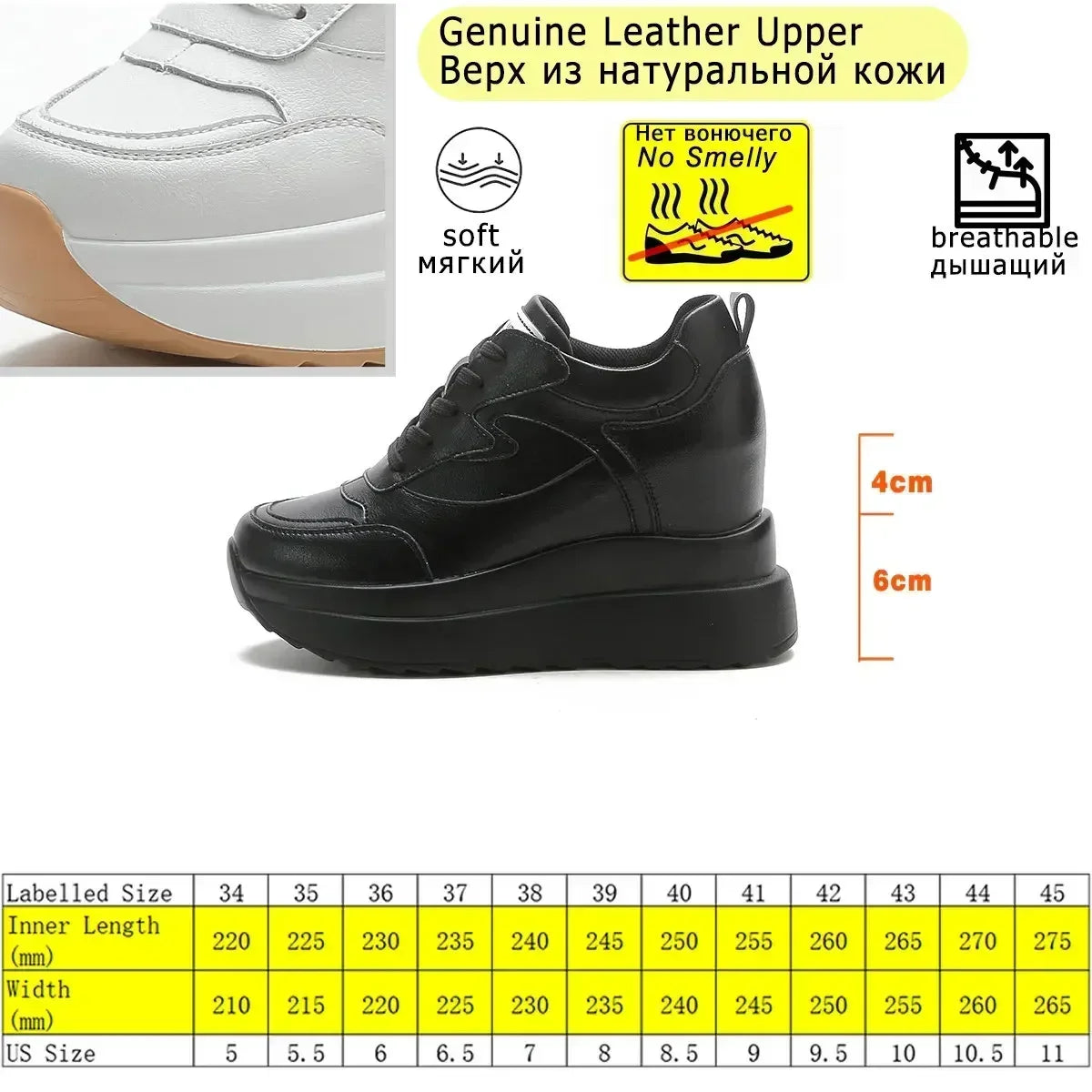 Fujin 10cm Platform Wedge Chunky Sneakers – Genuine Leather Women's Summer & Autumn Shoes