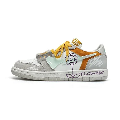 Retro Heart Pattern Skateboard Shoes — Y2K Fashion Sneakers