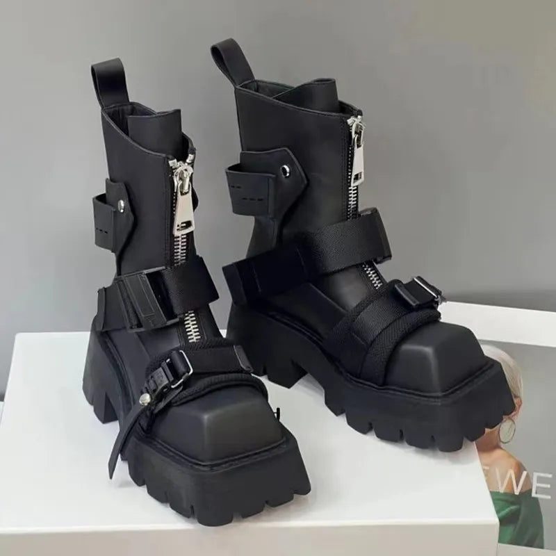Women's Luxury Chelsea Ankle Boots – Platform Chunky Heel Zip-Up Winter Shoes