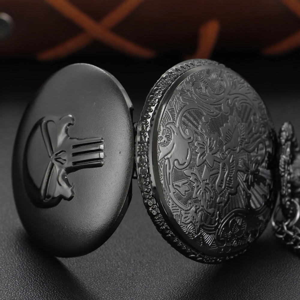 Steampunk Black Pocket Watch — Rebel Hero Quartz Fob Watch with Chain, Gift for Men & Kids | FireDrips
