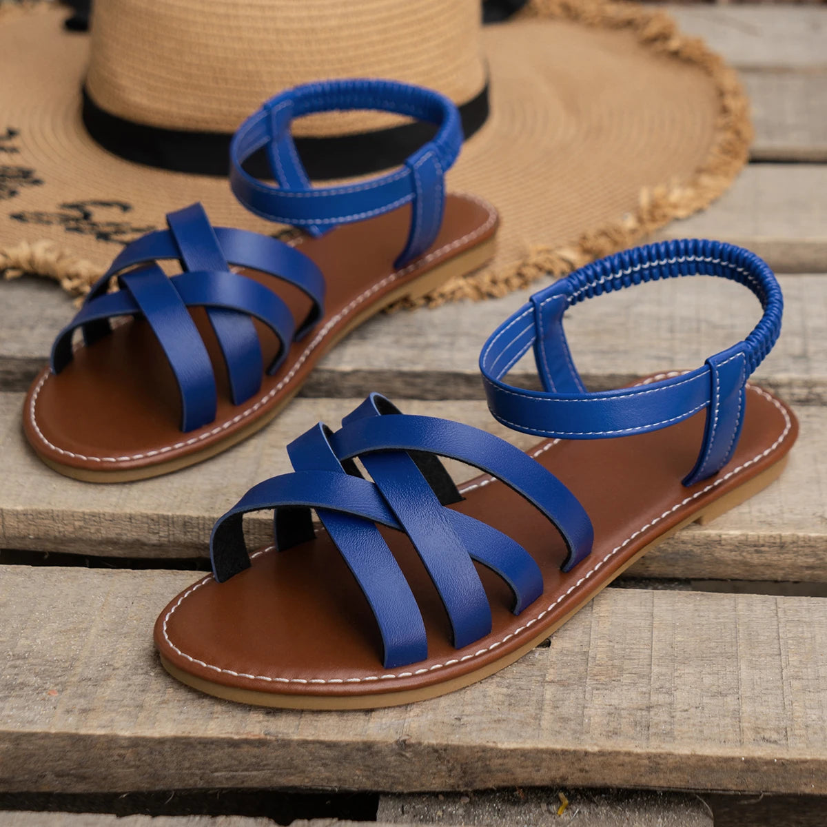 Roman Strap Flat Sandals – Non-Slip Rubber Sole Daily Slides