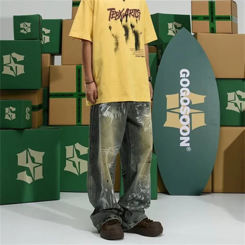 Y2K Vintage Harajuku Straight-Leg Jeans – Men's High Street Denim