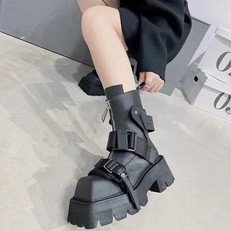 Women's Luxury Chelsea Ankle Boots – Platform Chunky Heel Zip-Up Winter Shoes