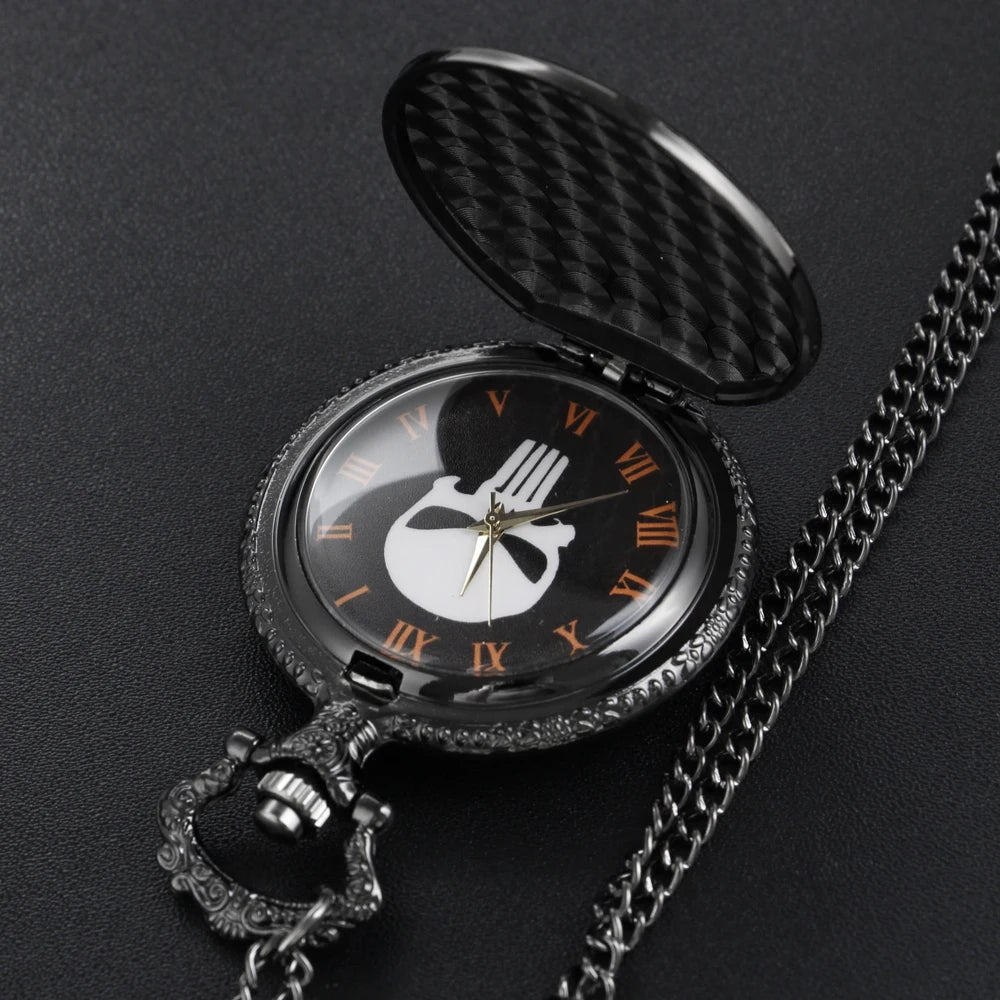 Steampunk Black Pocket Watch — Rebel Hero Quartz Fob Watch with Chain, Gift for Men & Kids | FireDrips