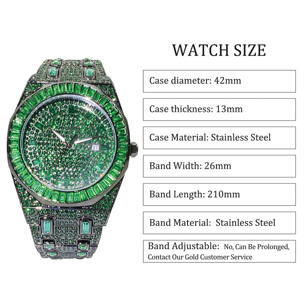 Envy — Green Diamond Men's Watch, Rare Green Colorway, Iced Out Diamond Accents | FireDrips Luxury Streetwear