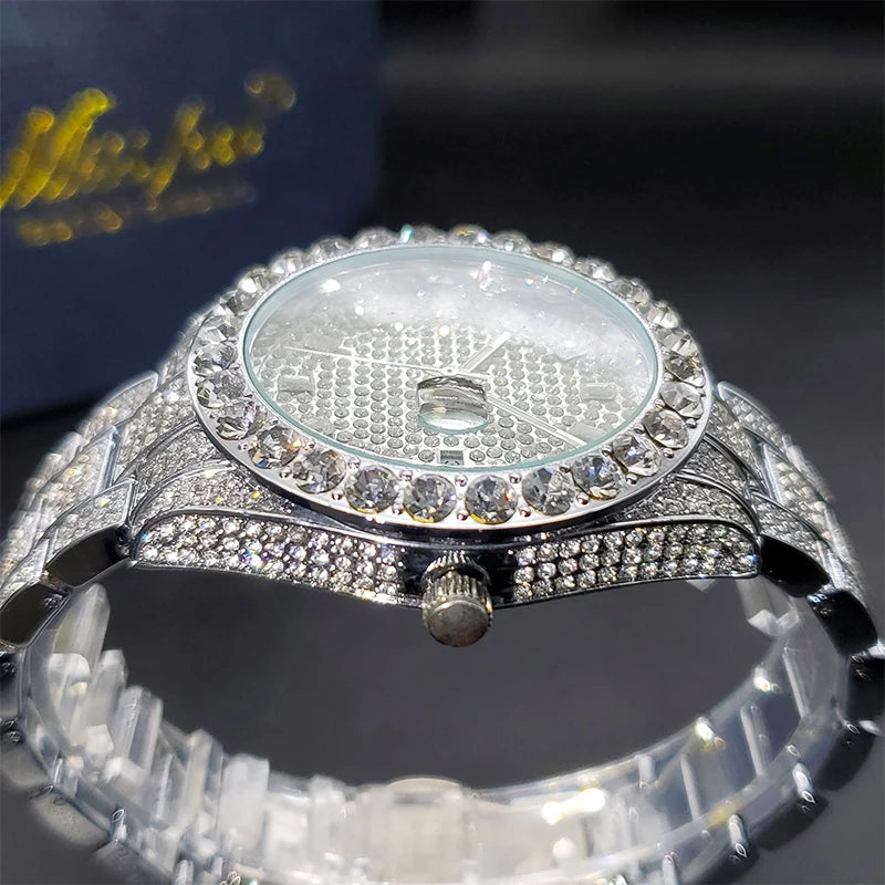 Rock Solid — Waterproof Hip Hop Diamond Quartz Watch, Iced Out Dial, Gold & Silver | FireDrips Streetwear