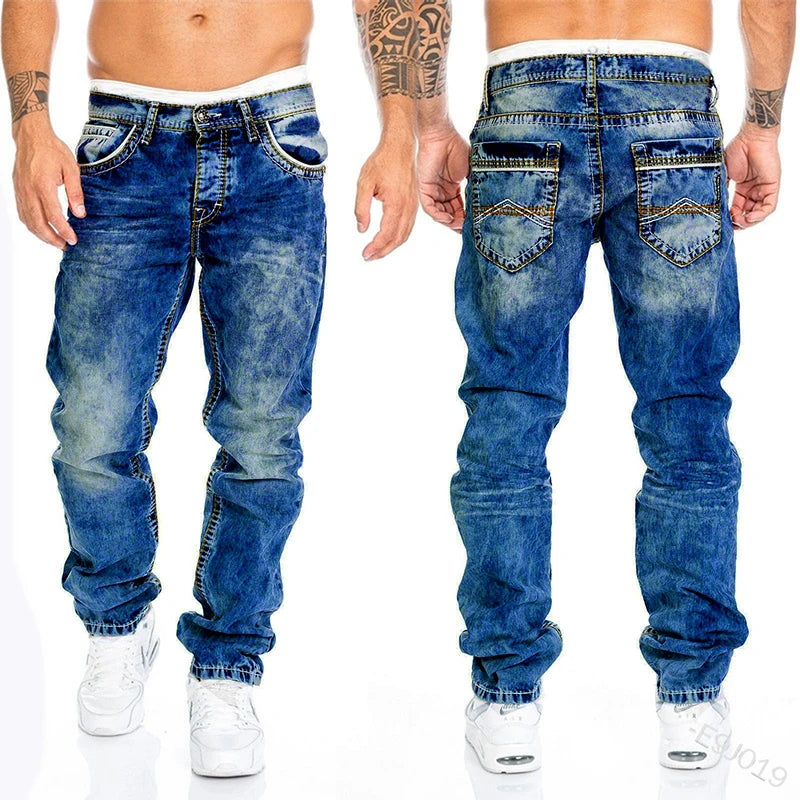 Men's Straight Leg Stretch Denim Jeans – Slim Fit Casual Pants