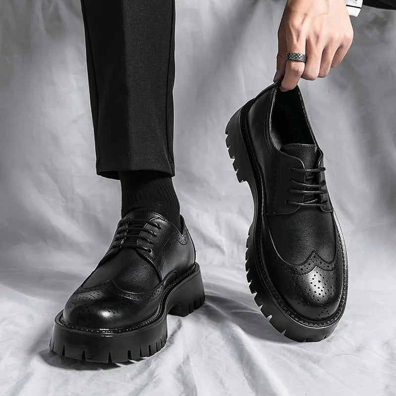 Chunky Platform Leather Loafers – Retro Derby Slip-On Casual Flats