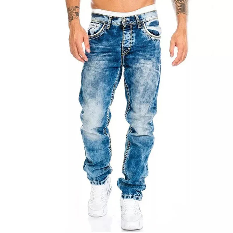 Men's Straight Leg Stretch Denim Jeans – Slim Fit Casual Pants