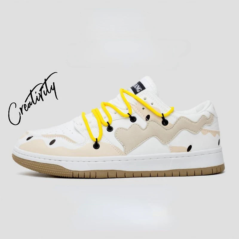 Retro Heart Pattern Skateboard Shoes — Y2K Fashion Sneakers