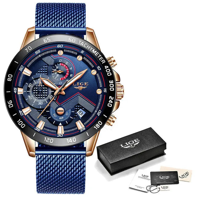 LIGE Women's Stainless Steel Chronograph Watch — Rose Gold Quartz Sport Bracelet, Waterproof | FireDrips