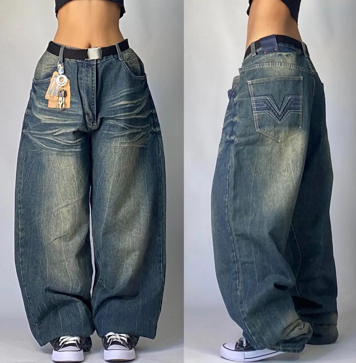 Y2K Gothic Rock High Waist Wide Leg Jeans – Men's Punk Denim