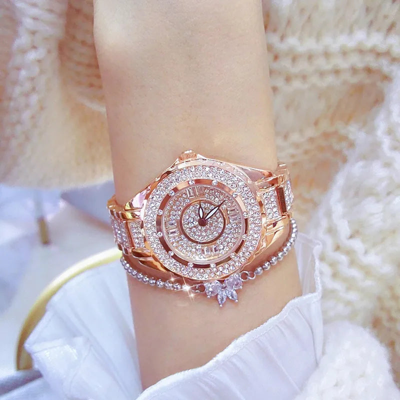 Crystal Diamond Watch for Women — Elegant Rose Gold, Gold & Silver with Bracelet Set | FireDrips