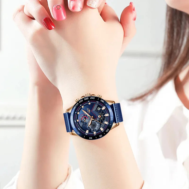 LIGE Women's Stainless Steel Chronograph Watch — Rose Gold Quartz Sport Bracelet, Waterproof | FireDrips