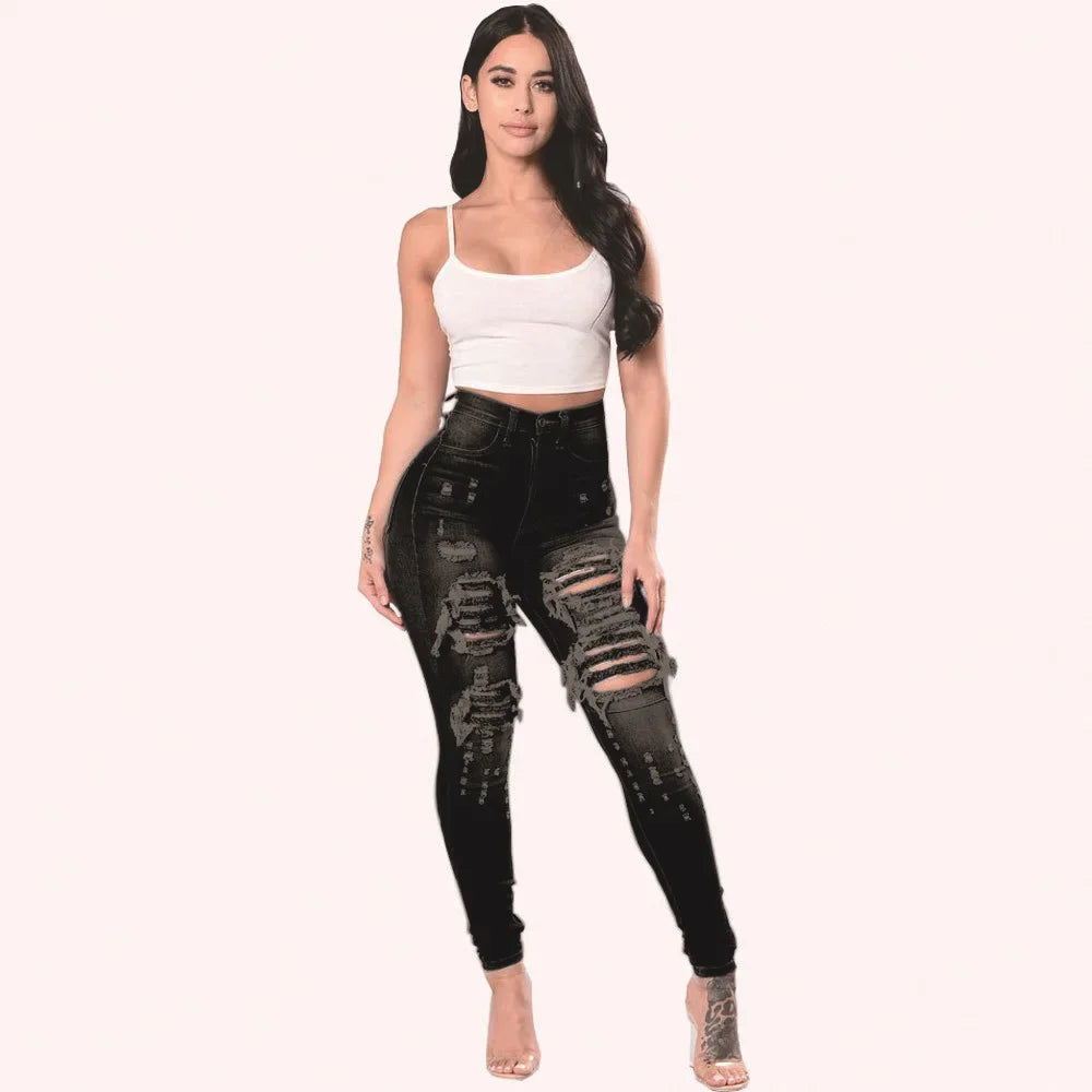 Women's High Waist Ripped Skinny Jeans – Slim Fit Stretch Denim S–3XL
