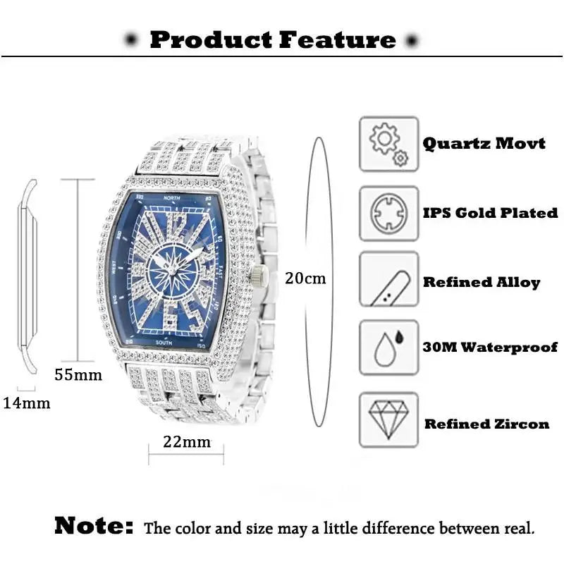 Tonneau Ice — Waterproof Lab Diamond Tonneau Quartz Watch, 18K Gold Plated, 6 Colorways | FireDrips