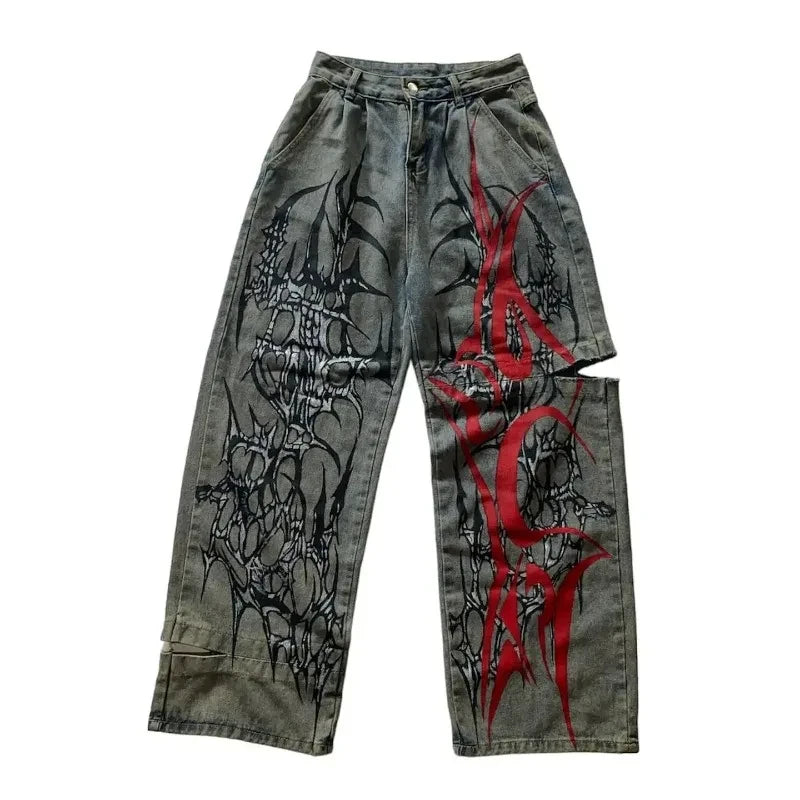 Y2K Gothic Rock High Waist Wide Leg Jeans – Men's Punk Denim