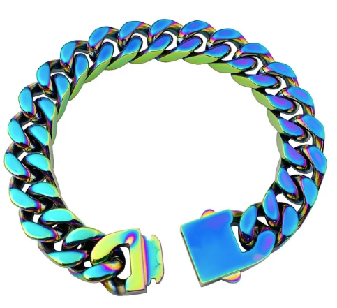 22cm Titanium Steel Cuban Link Bracelet – Silver, Gold & Rainbow